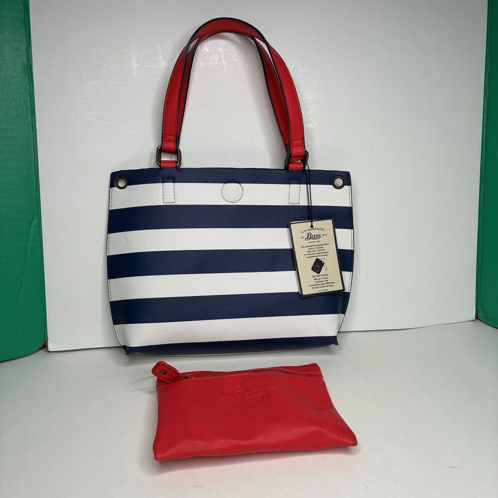 G.H Bass & Co Tote Bag Purse Reversible 2 In 1 Red White And Blue With Small Bag